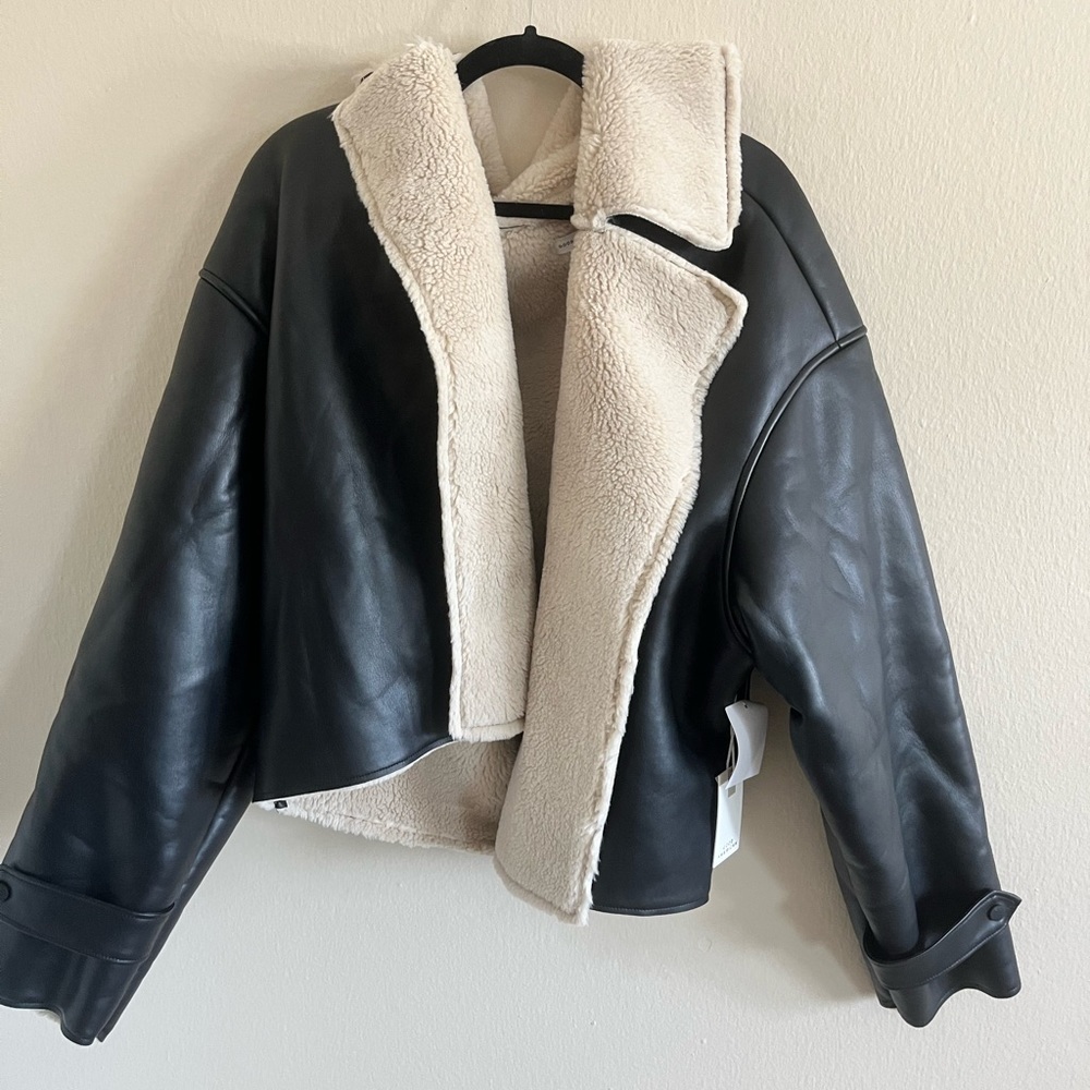 Good American Bomber style vegan leather jacket size 5/6 (2XL/3XL) New!! - Picture 3 of 10
